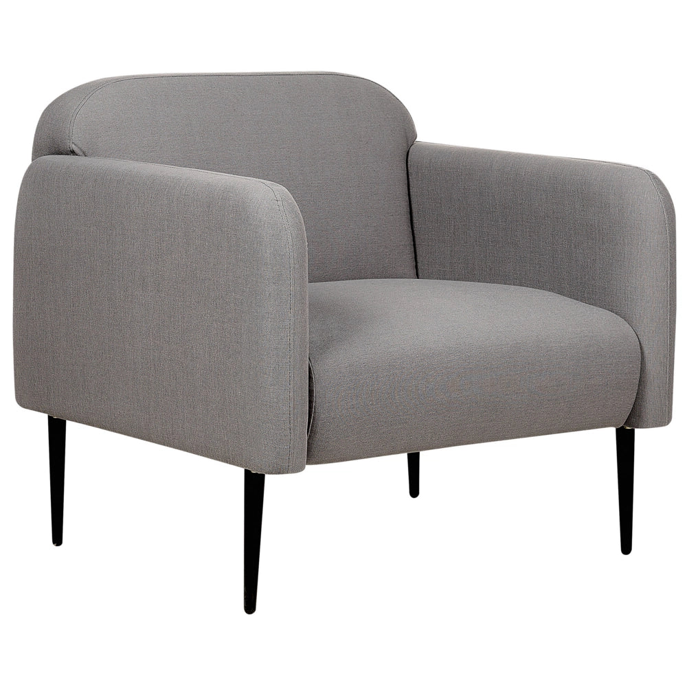 Poltrona in tessuto di lino grigio e nero Gambe in metallo Sedia imbottita Morbido stile retrò Art Decor Soggiorno