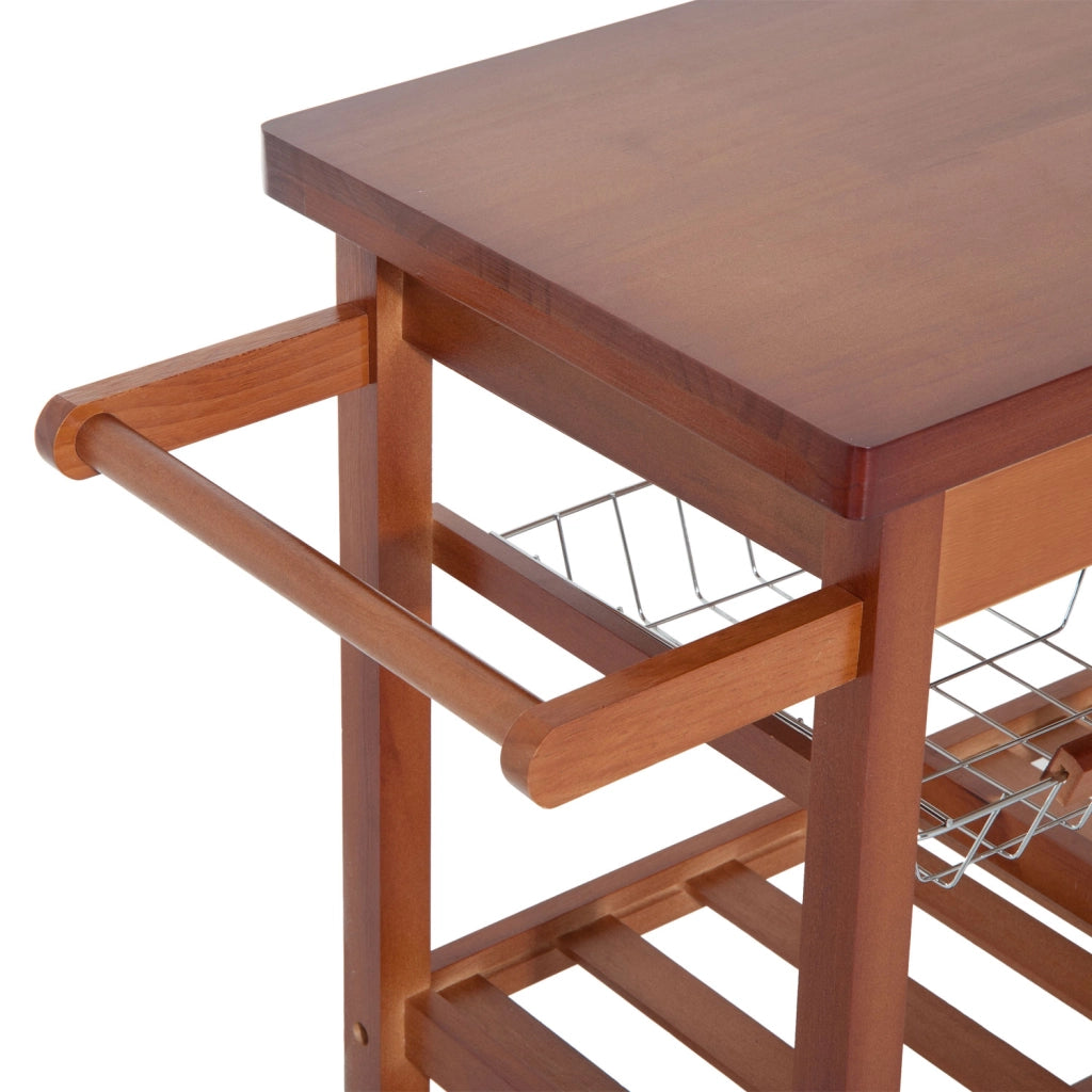 Carrello da Cucina con Portabottiglie, 2 Cassetti, 2 Ripiani ¨C zephmum ¨C Legno di Pino, 84.5x37.2x85cm