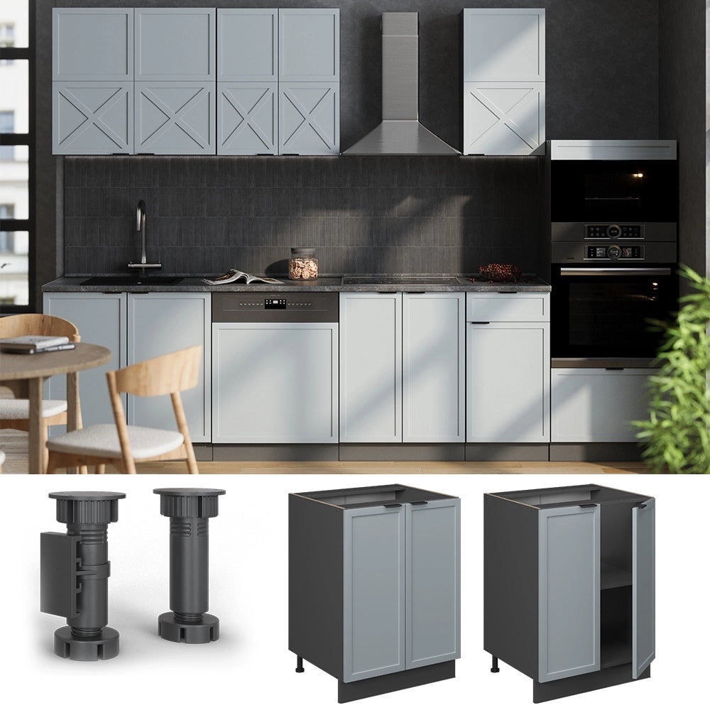 Mobiletto base cucina Fame-Line Blu-grigio chiaro/Antracite 60 cm, PL Marmo Vicco