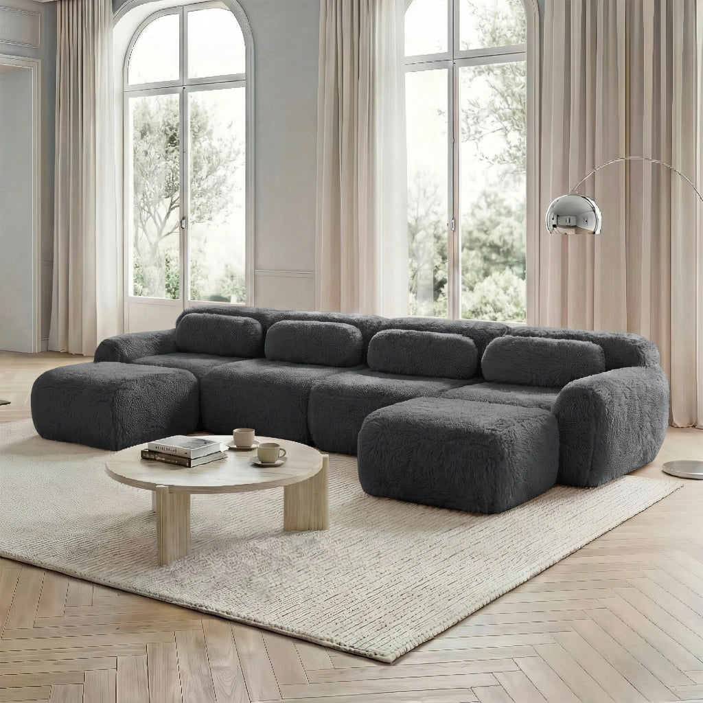 OKWISH Divano Modulare a U, senza Montaggio, Configurazione Libera e Base Antiscivolo, Peluche, Grigio