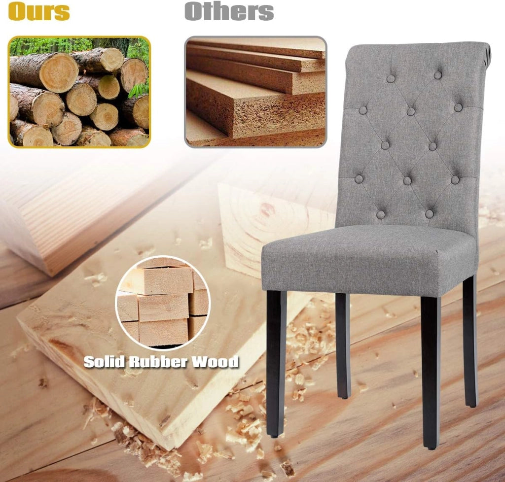 Set di 2 sedie da pranzo imbottite, eleganti sedie imbottite con schienale alto e gambe in legno massello, 61 x 46 x 100 cm, per ristorante, caffetteria (grigio)
