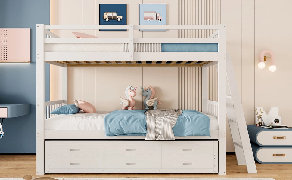 LETTO a castello 90x200 cm in pino e MDF, bianco, con letto estraibile e 3 cassetti