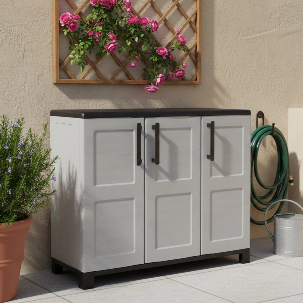 Mobile da Giardino Alaghesia, Armadio da Esterno 2 Ripiani Made in Italy, 102x37x90h cm Grigio Chiaro