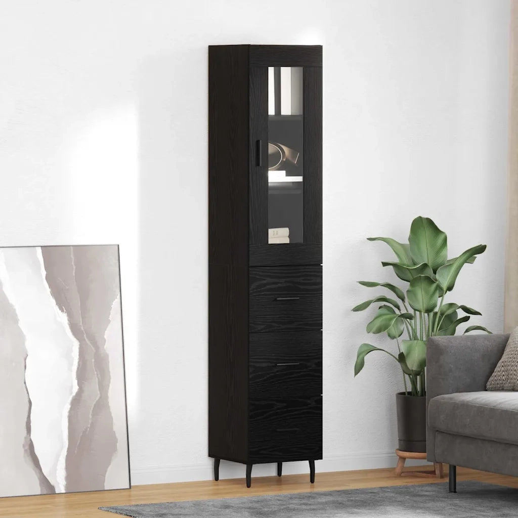 Credenza | Madia | Buffet da pranzo | Armadio da pranzo Rovere Nero 34,5 x 34 x 180 cm Legno multistrato