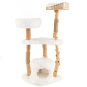 Albero per gatti in legno massello alto 124cm, Albero tiragraffi da interno con pali di corda di juta Bianco-Alberi Tiragraffi