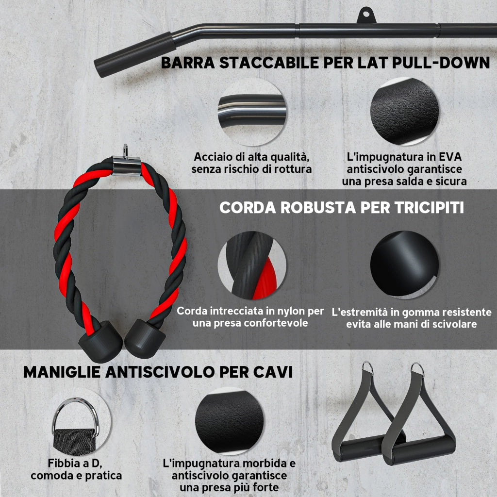 Pulley Machine Home Gym e Puleggia LAT Machine, Attacco per Dischi Pesi Universali e Accessori