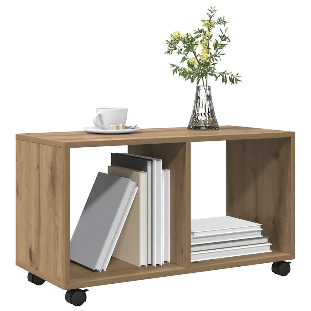 Mobiletto con Ruote Rovere Artigianale 72x33x42,5 cm Truciolato 853145