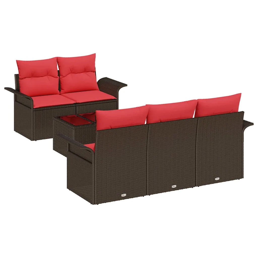 Set Divano da Giardino con cuscino 6 pcs Marrone polyrattan