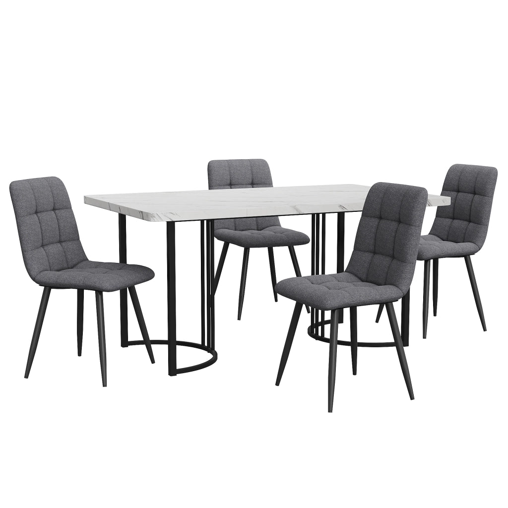 Set Tavolo da Pranzo con 4 Sedie ¨C Xylo ¨C Piano MDF Bianco, Gambe Metallo Nero, 140x80 cm