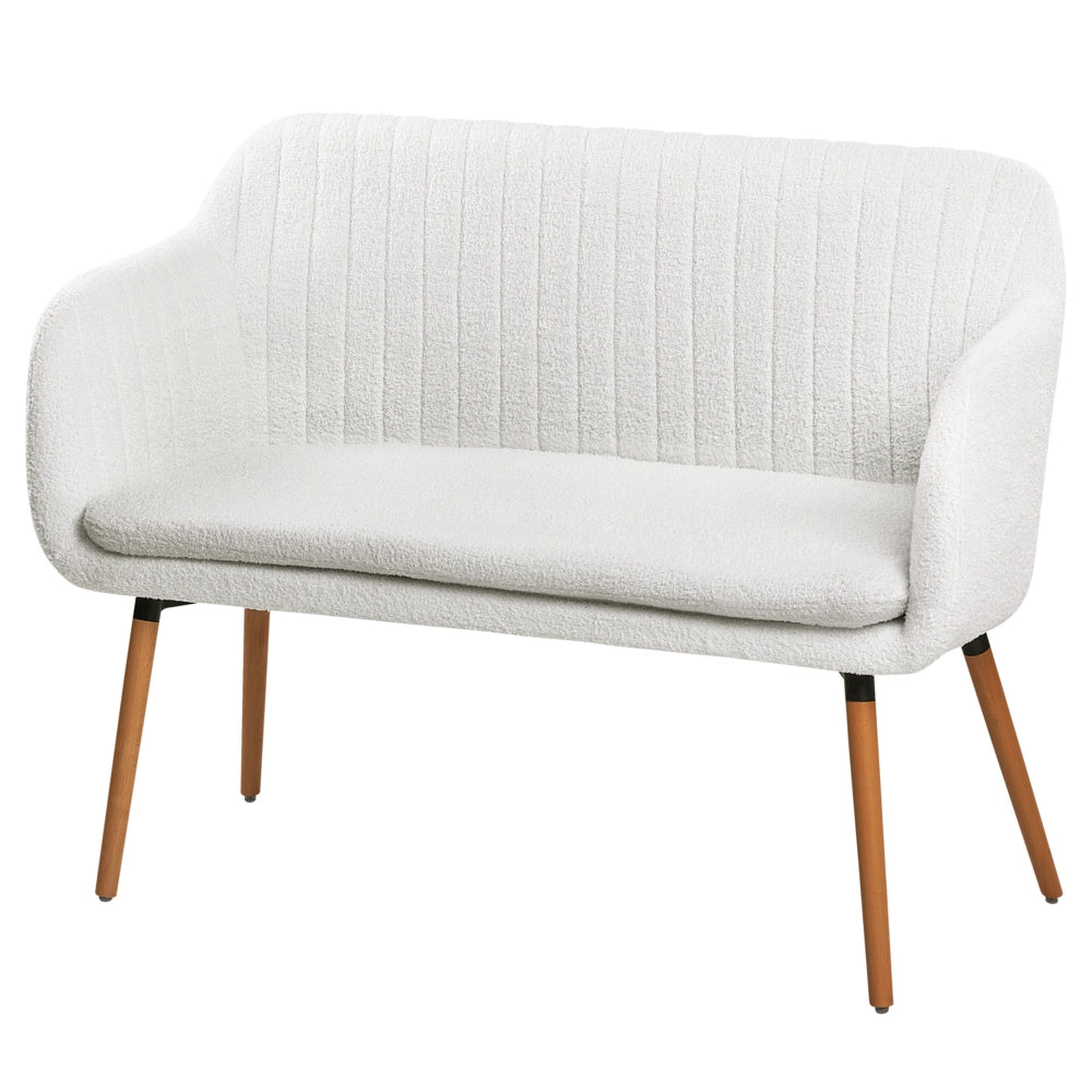 Divano 2 Posti in tessuto bianco sporco con Gambe in Legno Struttura in metallo Gambe in legno chiaro Panca