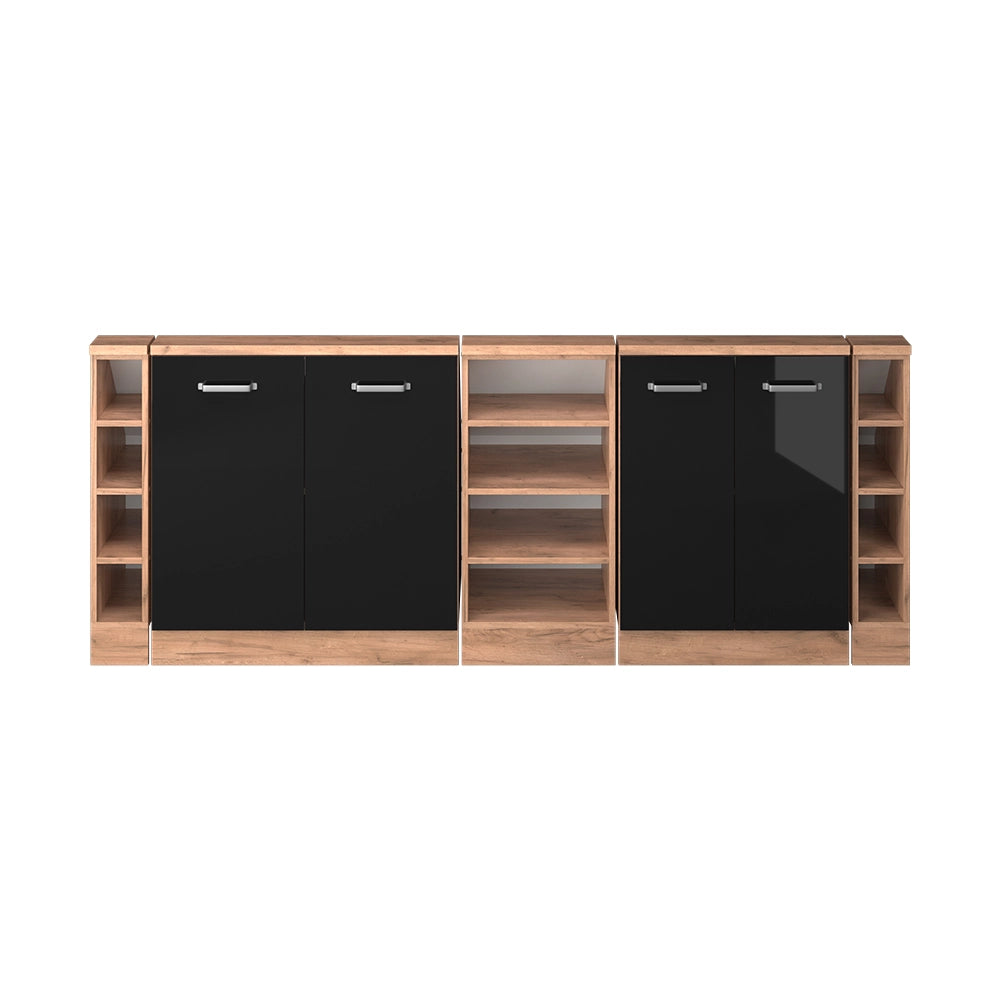 Mobile cucina sottotetto R-Line Nero lucido/Rovere dorato 210 cm Set di 5 Vicco