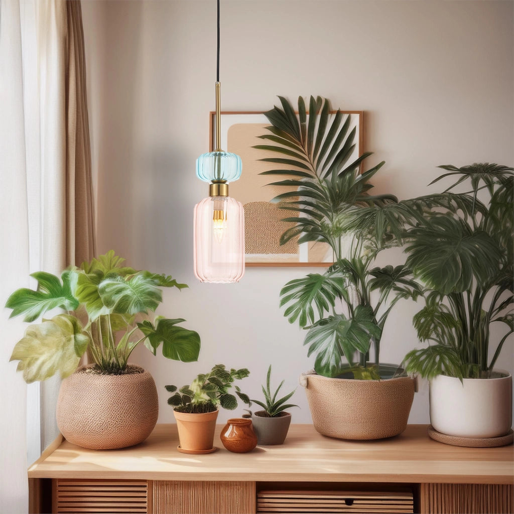 Sospensione MOLLY vetro rosa/azzurro E14 40W Milagro