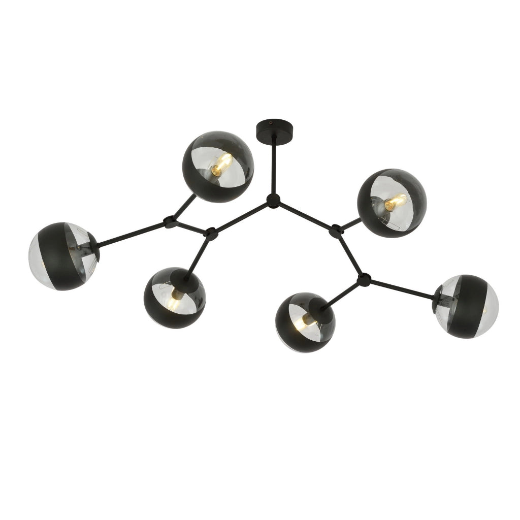Lampadario Emibig Space 6 luci E14 nero vetro trasparente