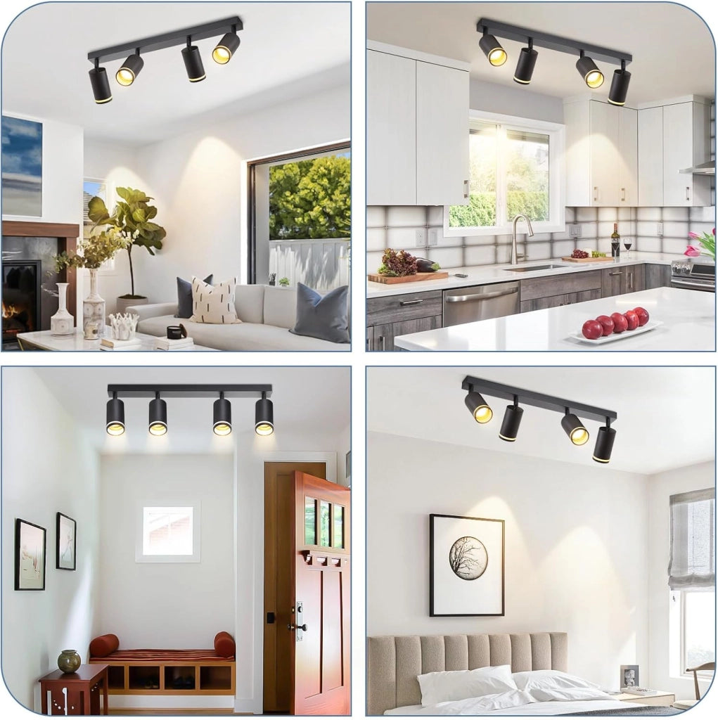 ZMH Faretto da soffitto Nero 4 Luci GU10 Orientabile da Interno in Metallo per Corridoio Soggiorno Senza Lampadine