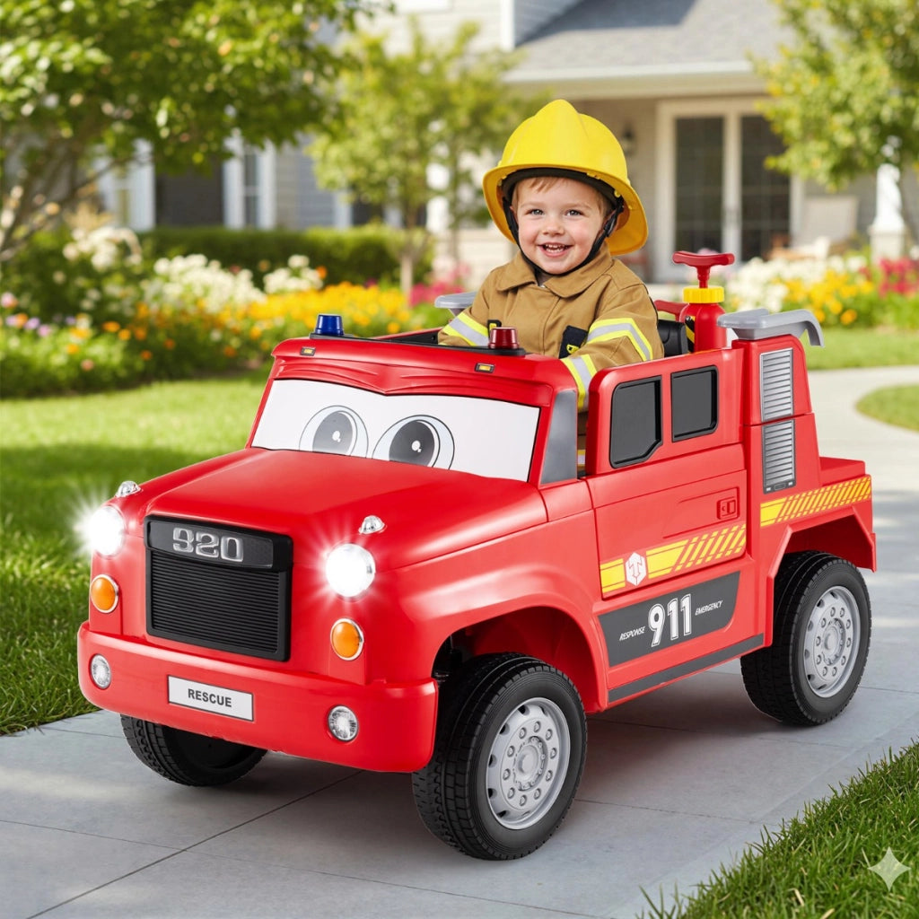Camion dei pompieri per giocattolo bambini elettrico 12v con spruzzatore, Camion dei pompieri giocattolo controllo remoto Rosso-Macchinine giocattoli