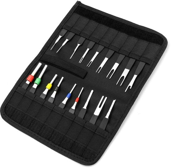 Strumento di Rimozione Terminale - Set a 18 pezzi - Strumento per Rimozione Pin - Set di Rimozione Connettore Cavo - Kit di Altissima Qualità - Borsa di Tarpaulin per la Conservazione