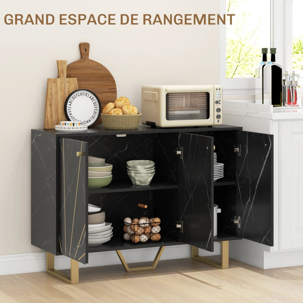 Buffet con 2 ante 3 porte e ripiano regolabile ¨C Zephmum ¨C Nero effetto marmo con gambe metallo