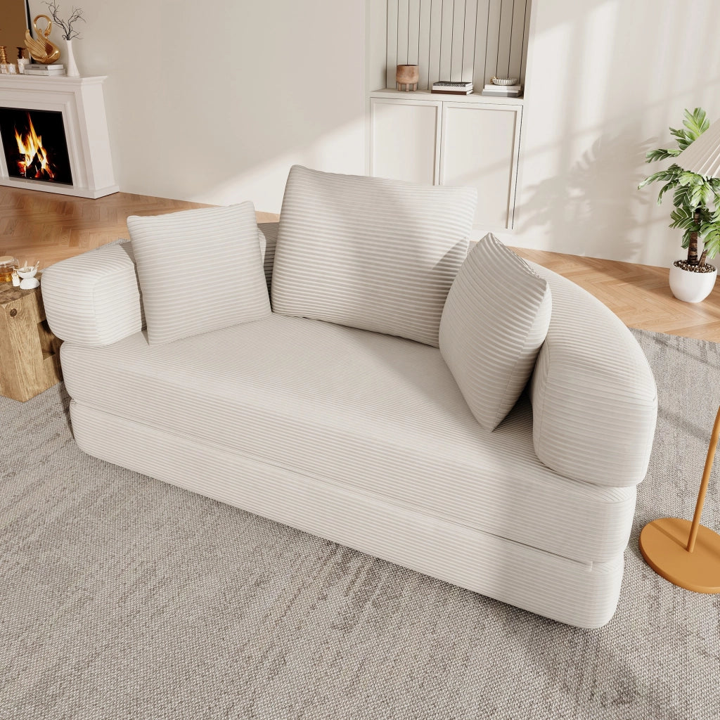 Divano letto, design senza struttura, divano a mezzaluna, con cuscini, divano modulare, tessuto in velluto a coste, beige