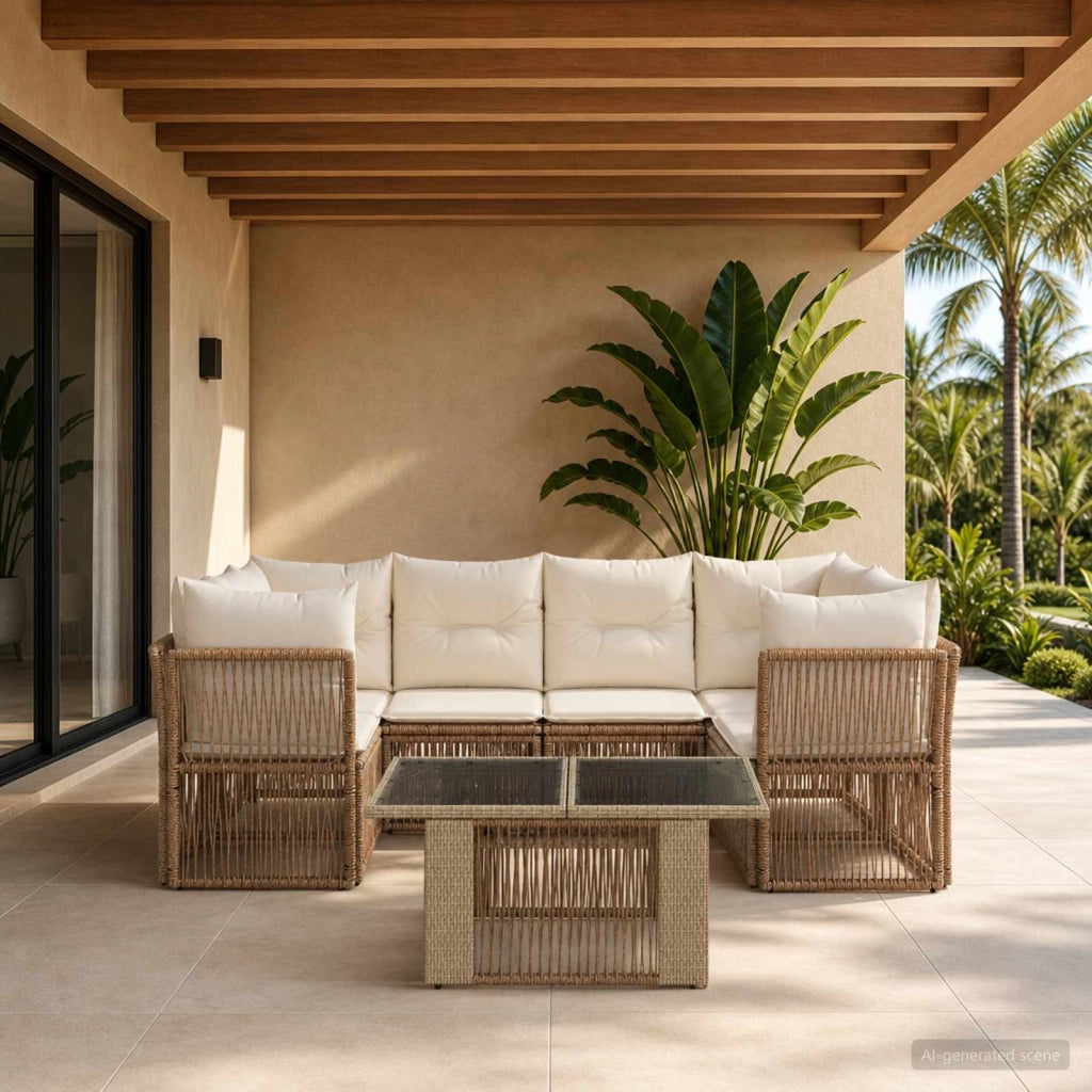 Set Divano da Giardino 7 pz Beige polyrattan 3436425