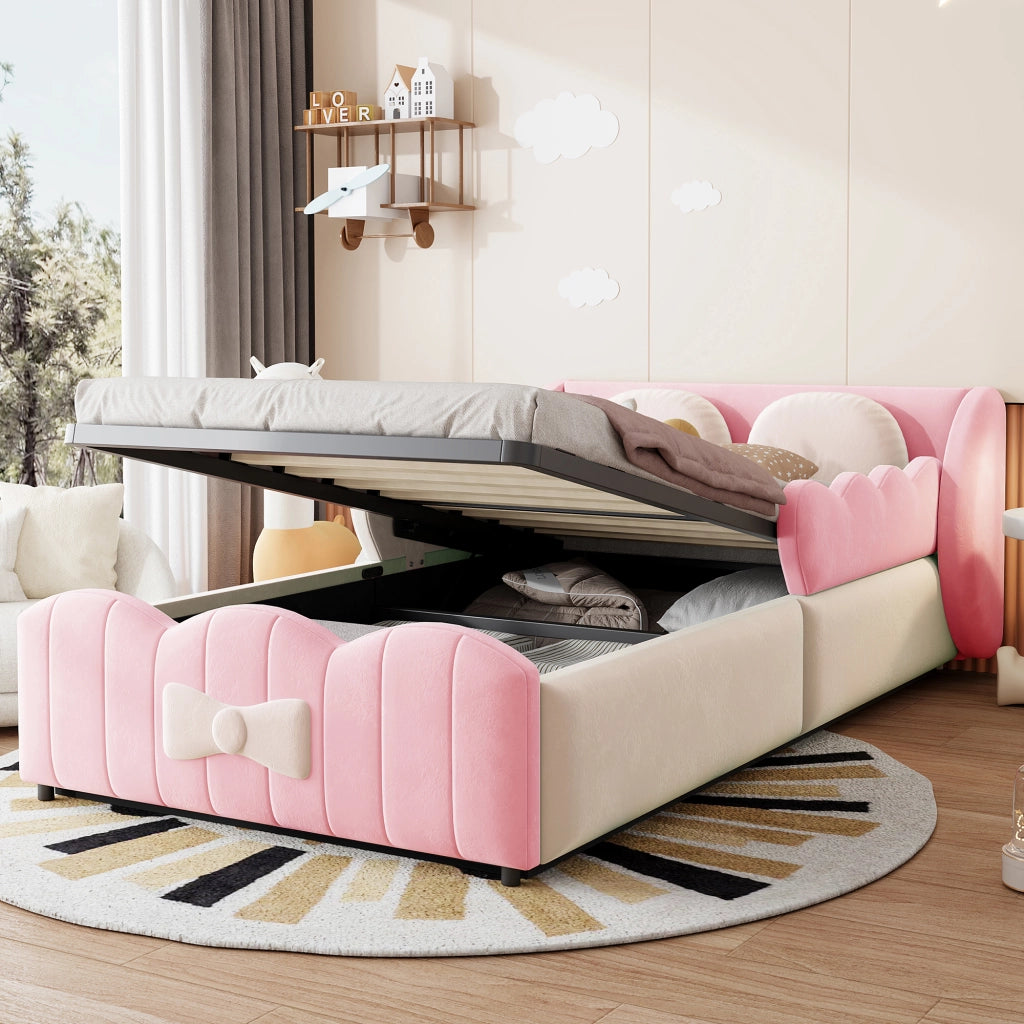Letto imbottito per bambini con testiera a farfalla, 90x200 cm
