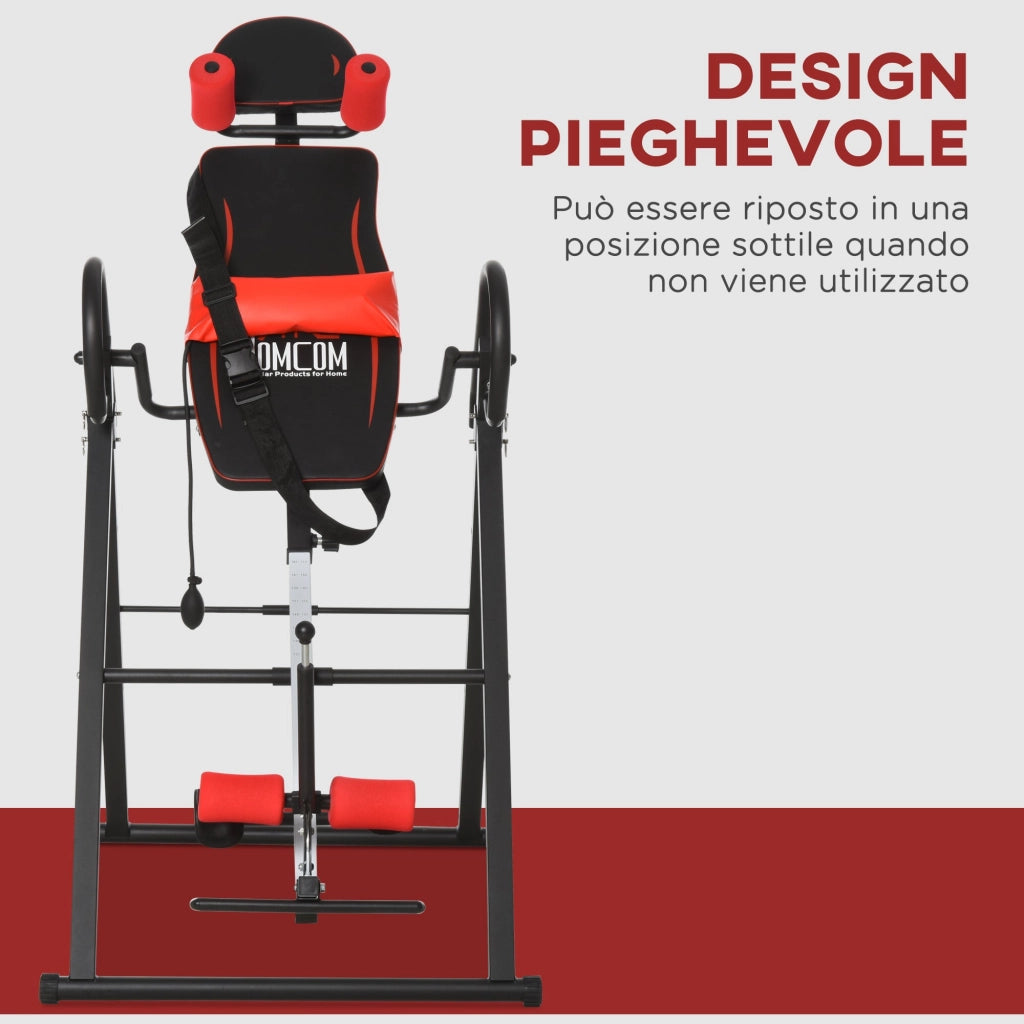 Panca a Inversione Regolabile 79x114x153 cm con Poggiatesta Rosso e Nero
