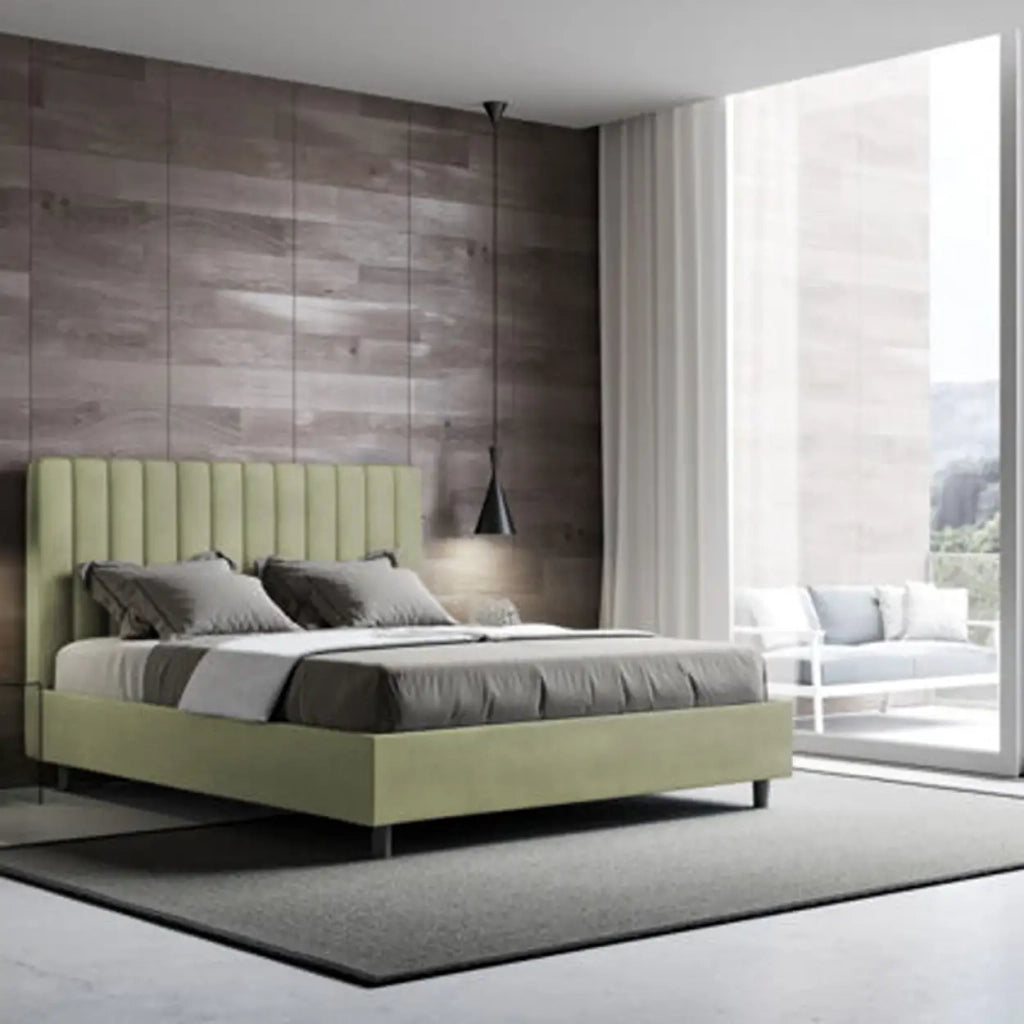 Letto matrimoniale francese senza rete imbottito 140x210 microfibra tè verde Agueda