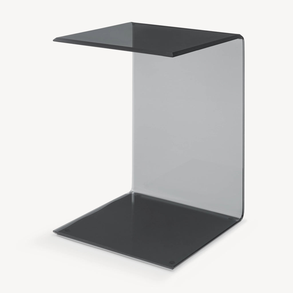 Tavolino Laterale Trölmapilu a Forma di C in Vetro 60 x 40 x 40 cm - Grigio [en.casa]