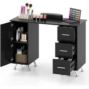 Tavolo per unghie con cassetti, Postazione lavoro in legno per nail art per salone di bellezza Nero-Scrivanie