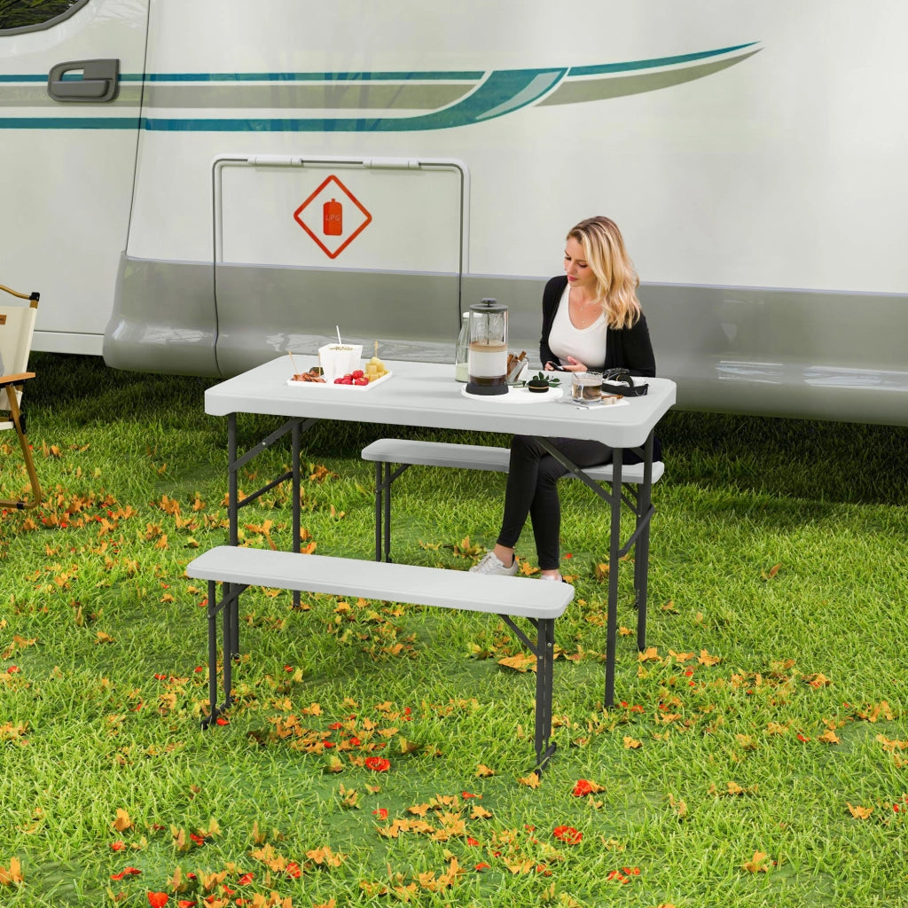 Tavolo da giardino pieghevole con panche ¨C zephmum ¨C grigio chiaro, bianco, 113 cm