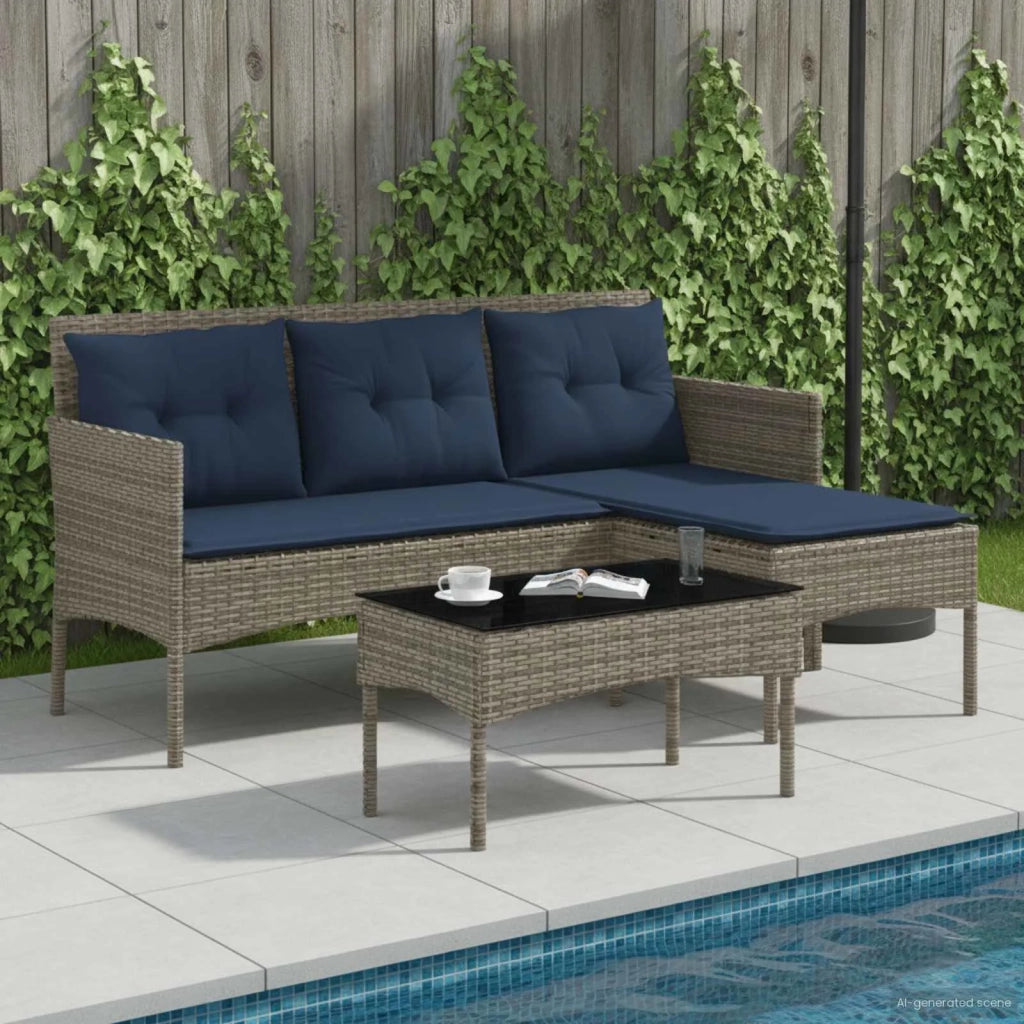 Set Divano da Giardino 2 pz | Set Salotto da Giardino Grigio e Blu Navy polyrattan