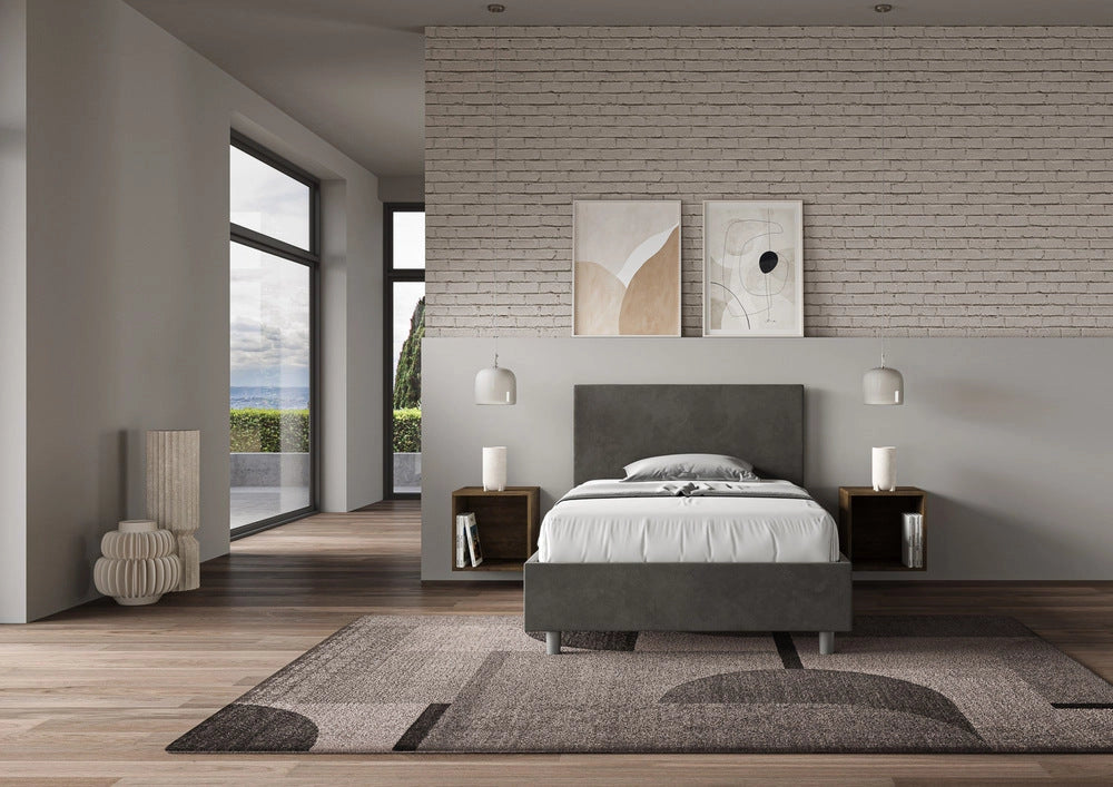 Letto Singolo 80x200 cm con Rete e Contenitore Adele Grigio