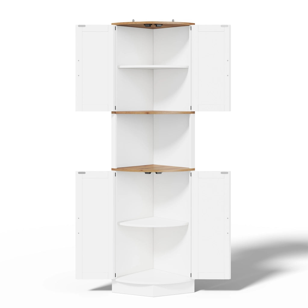 Mobile angolare salvaspazio 39,5 x 39,5 x 180 cm, bianco effetto legno, stile vintage, 5 vani contenitore
