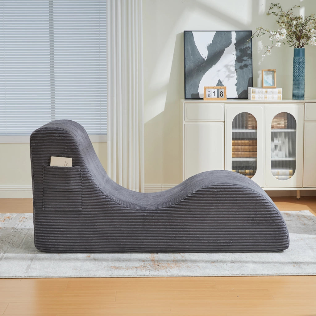 Poltrona Relax con Tasca Laterale e Cuscini Rimovibili in Velluto a Coste Grigio Scuro 160 × 66 × 90 cm