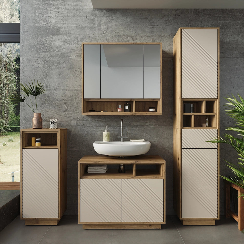 Armadietto con specchio Beatrice Cachemire/Rovere artigianale 80 x 72 cm Vicco