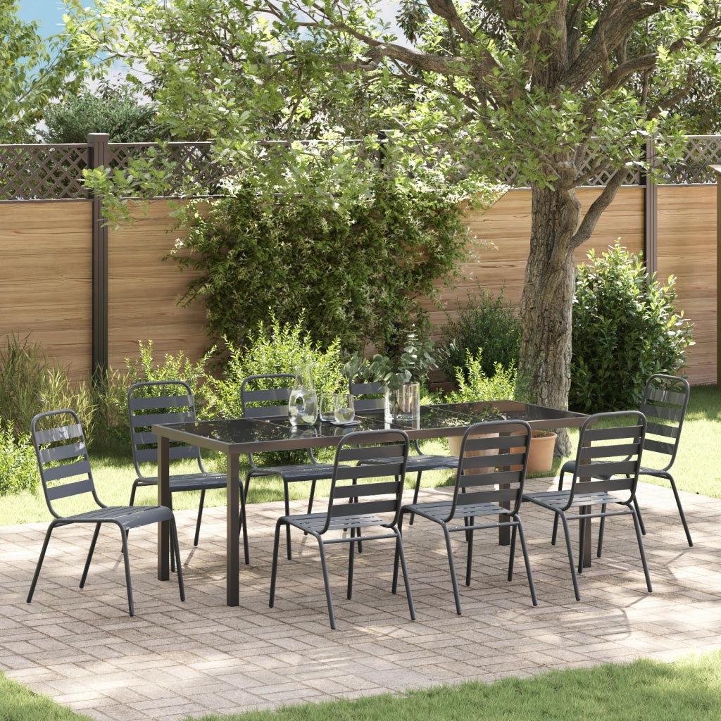 Set da Pranzo da Giardino da 9 Pezzi Grigio Scuro Acciaio