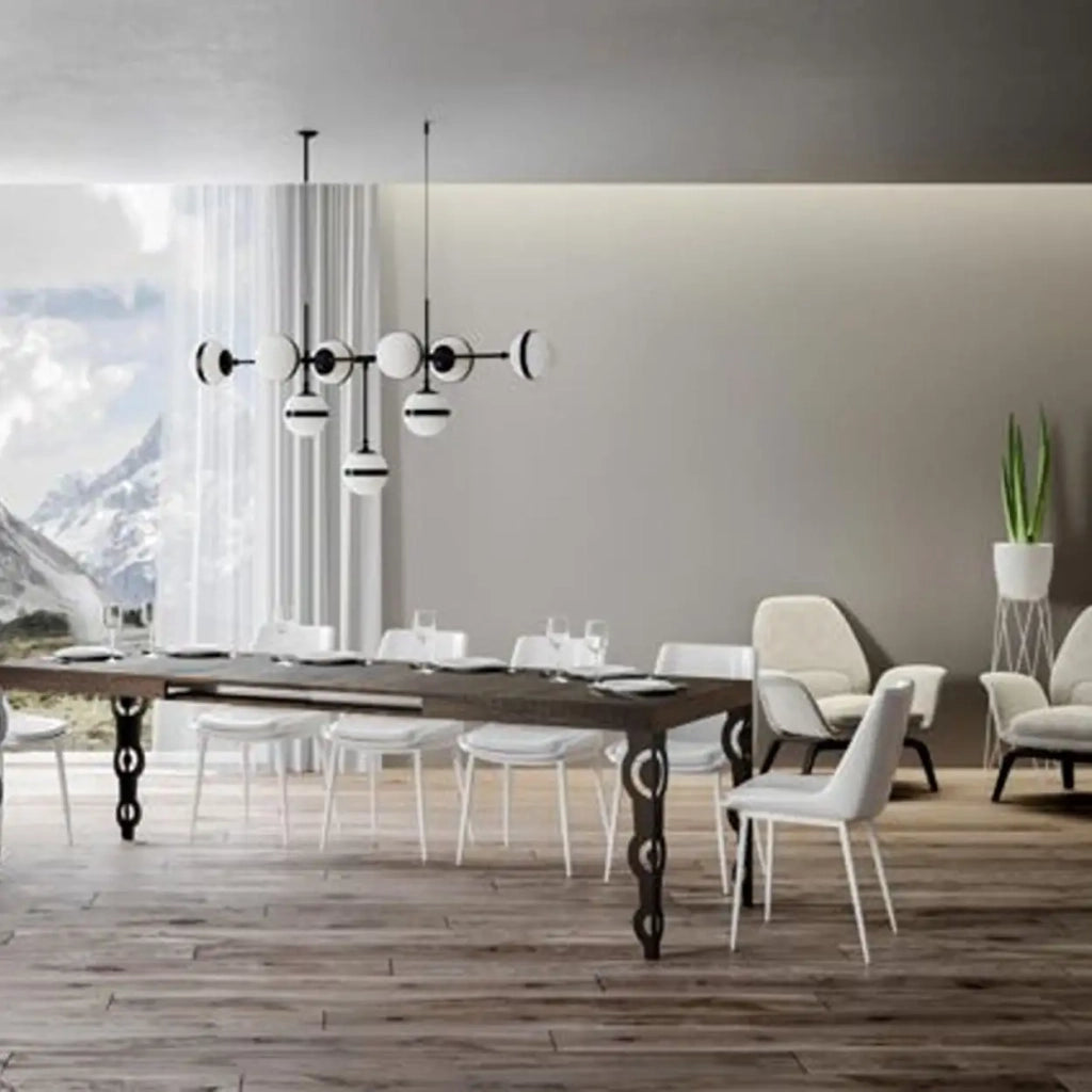 Tavolo allungabile 130/390x90 cm Karamay colore noce gambe antracite