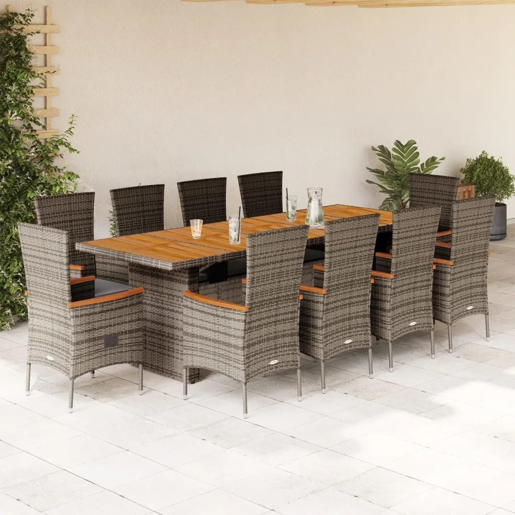 Set da Pranzo da Giardino 11pz con Cuscini in Polyrattan Grigio 3277545