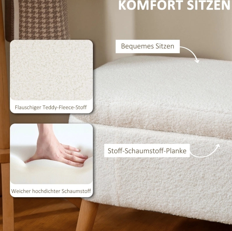 Panca contenitore imbottita 120 cm, crema