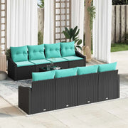 Set di divani con cuscino 9 pcs Nero e Turchese polyrattan