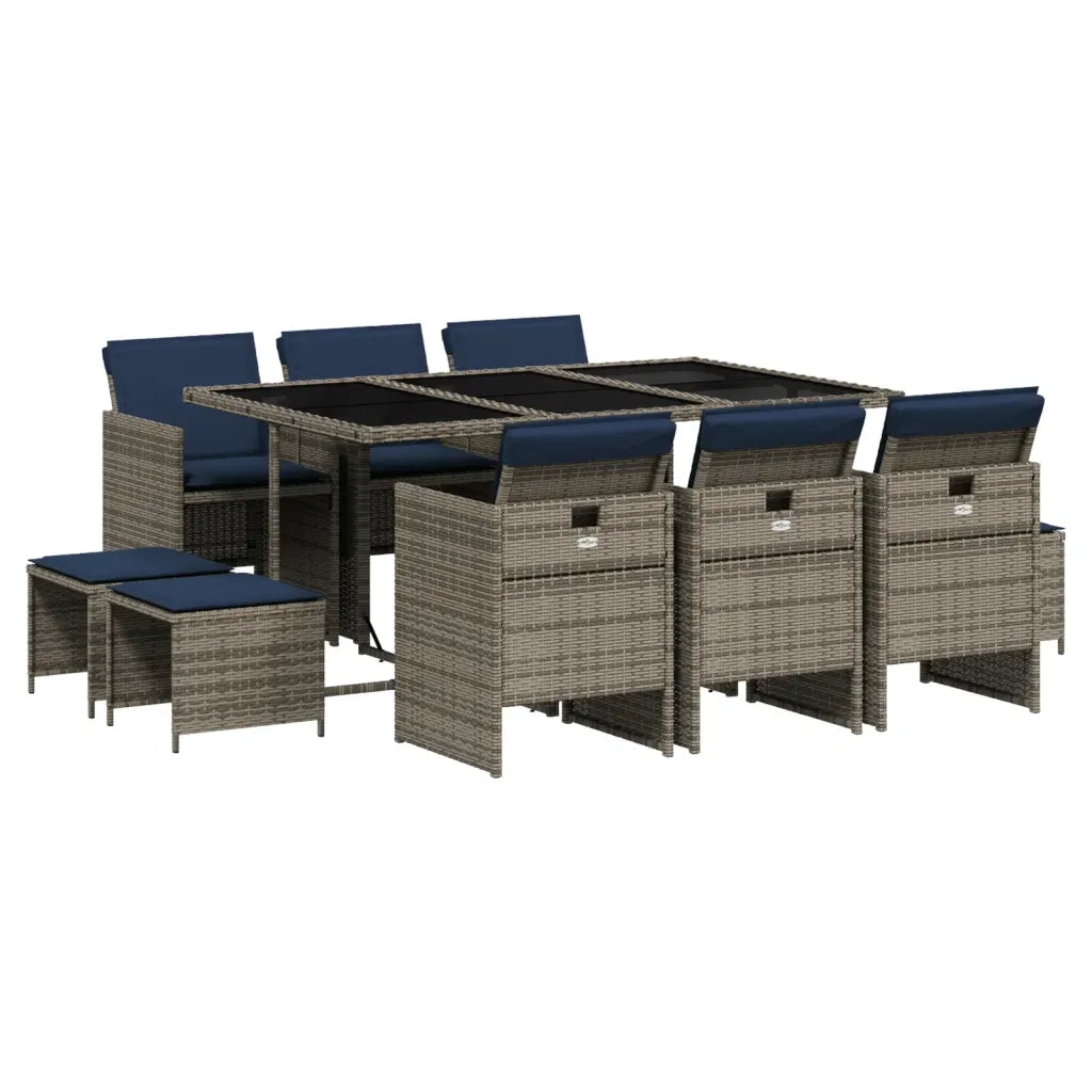 Set da pranzo da giardino da 11 pz con Cuscini in Polyrattan Grigio 3277740