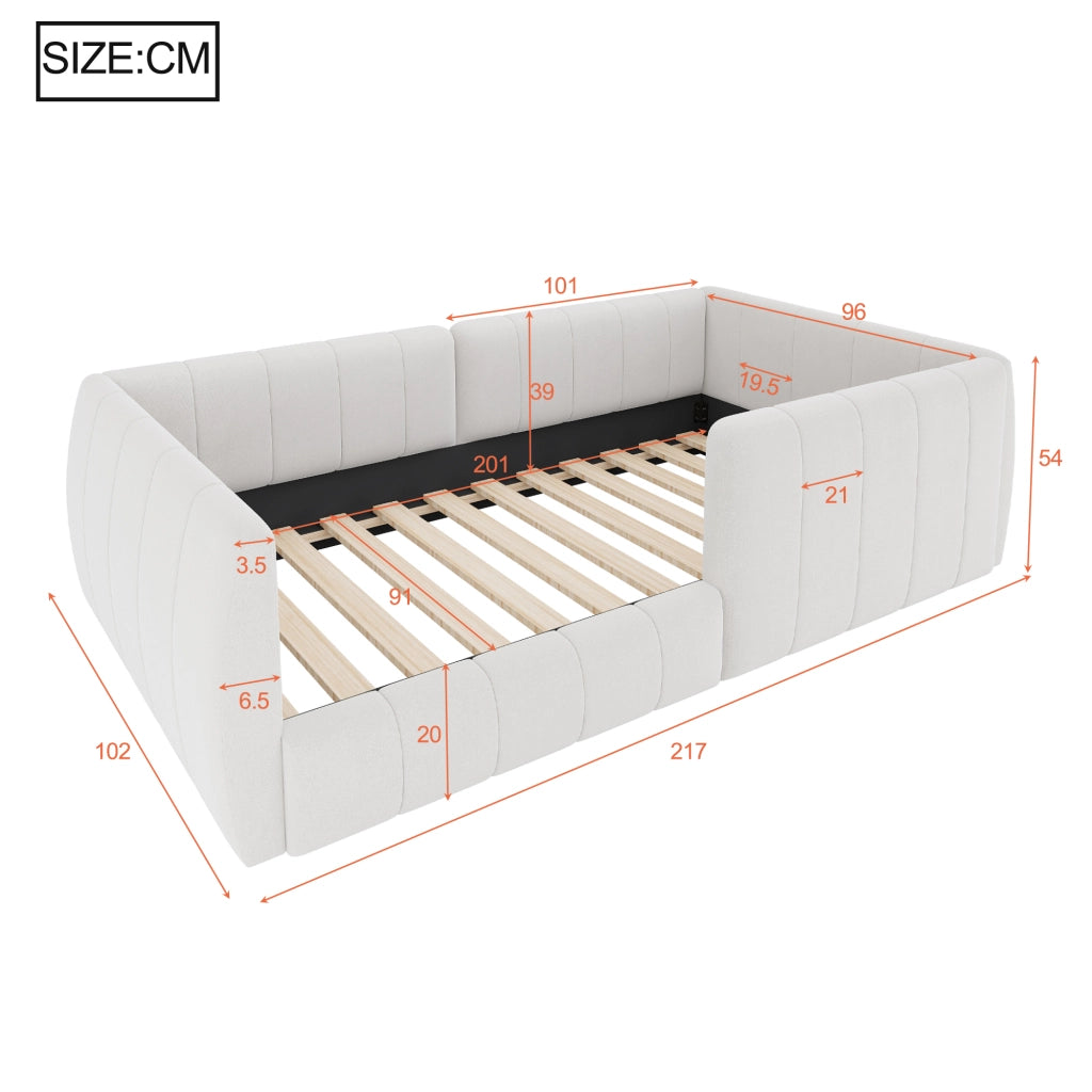 Letto imbottito con piattaforma e sponde di sicurezza - Zephmum- 90x200- Beige