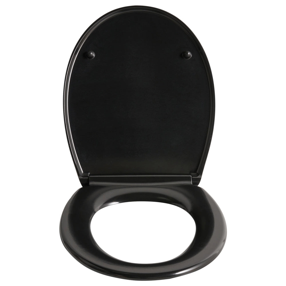 Sedile per wc Duroplast nero 45 x 37 cm Distanza tra i fori 16 cm Chiusura morbida a sgancio rapido Stile minimalista wc bagno
