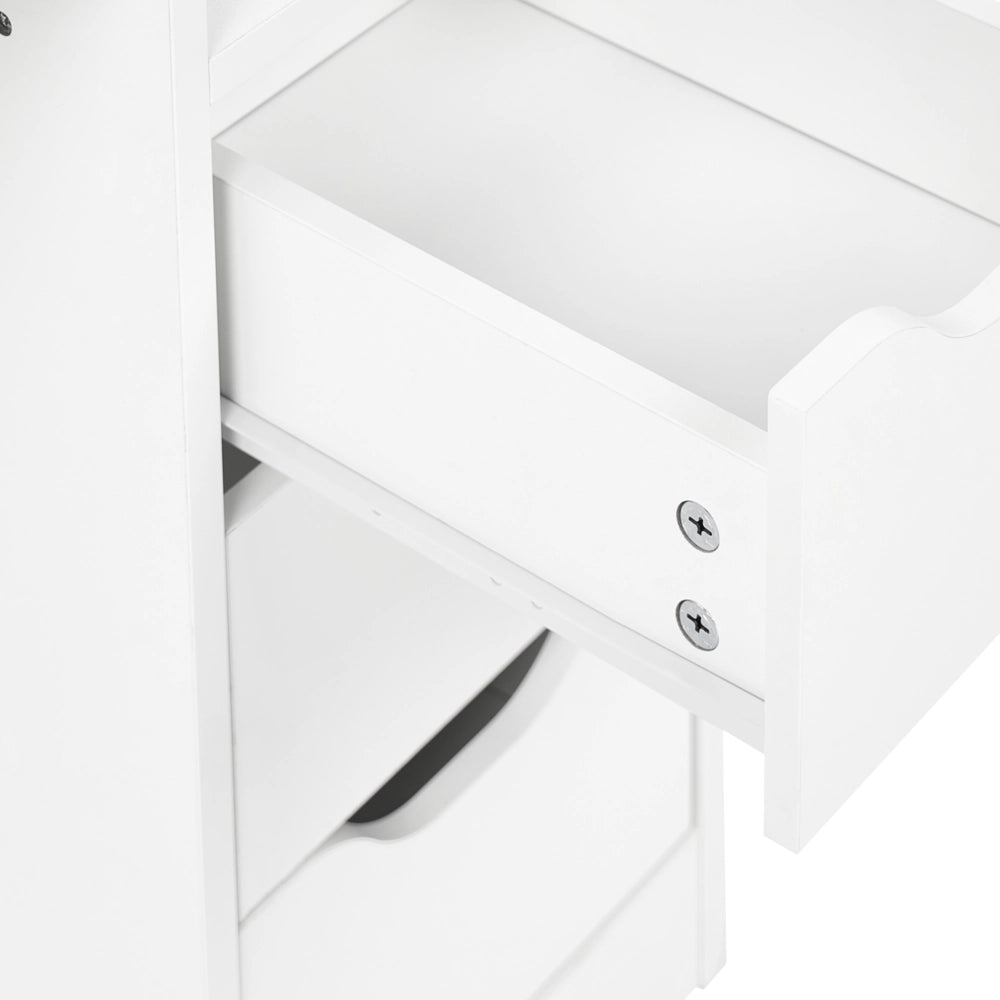 Toeletta in MDF bianco con specchio e sgabello 4 cassetti 3 ripiani scrivania da toeletta specchio per il trucco design minimalista