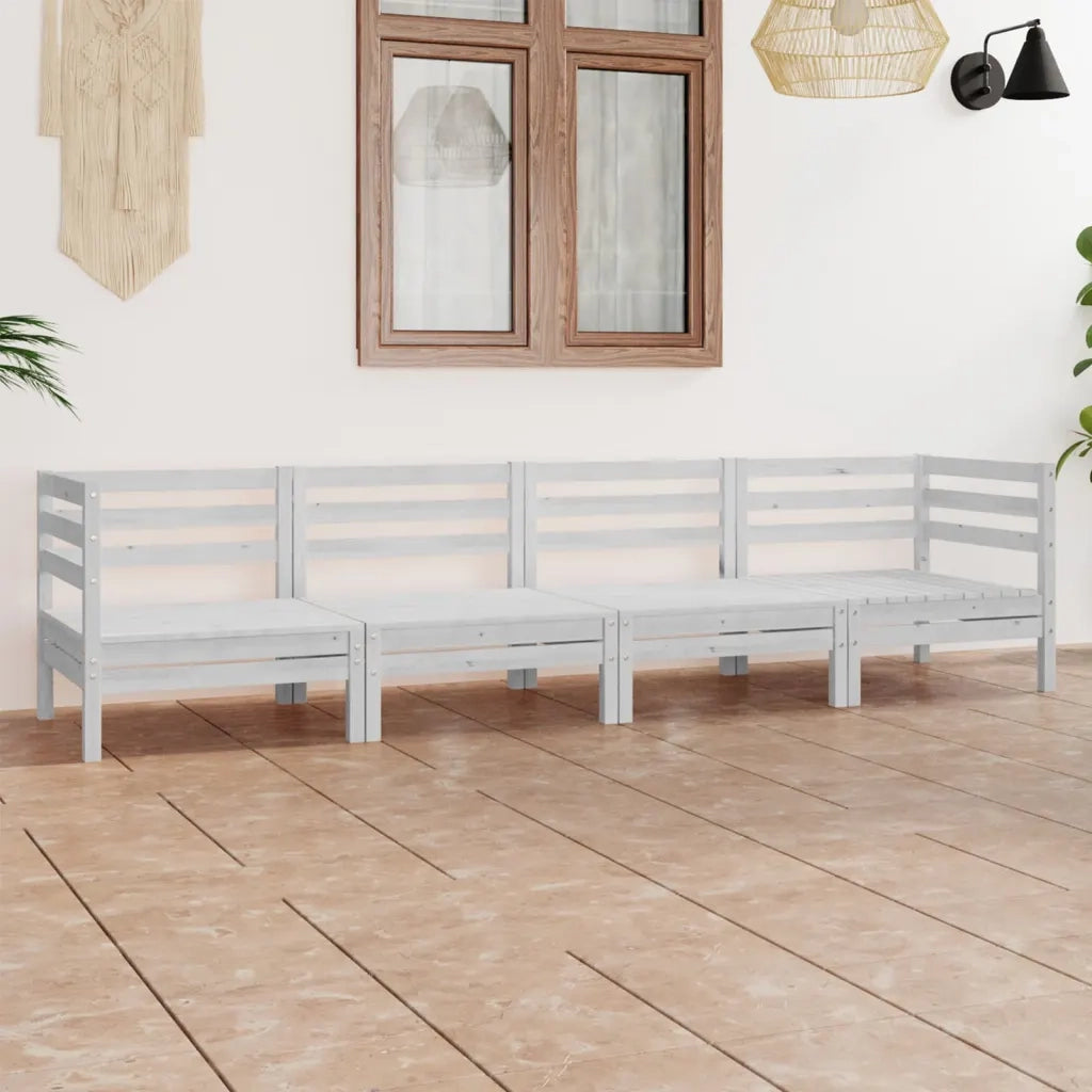 Set Divani da Giardino 4 pz | Set Salotto da Giardino Bianco in Legno Massello di Pino