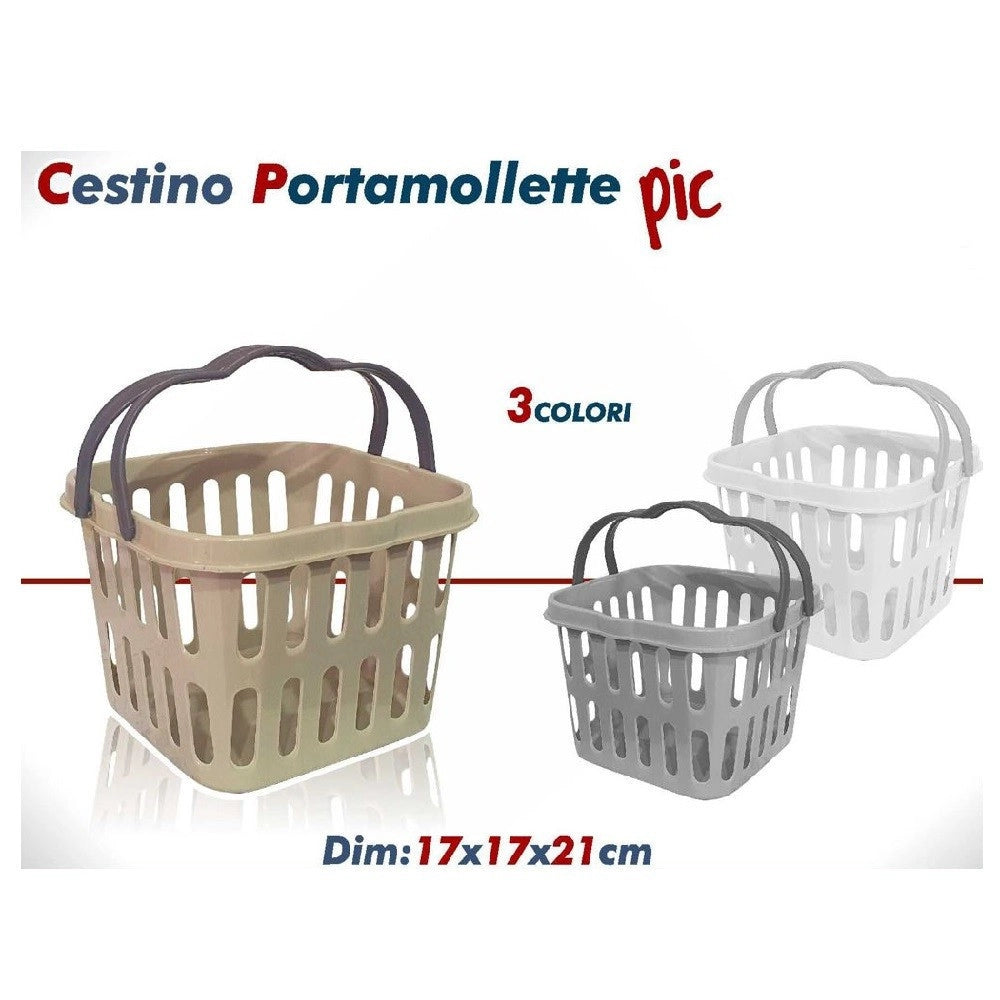 Trade Shop - Cestino Portamollette Pic Con Doppio Manico In Plastica 3 Colori 17 X 17 X 21 Cm -