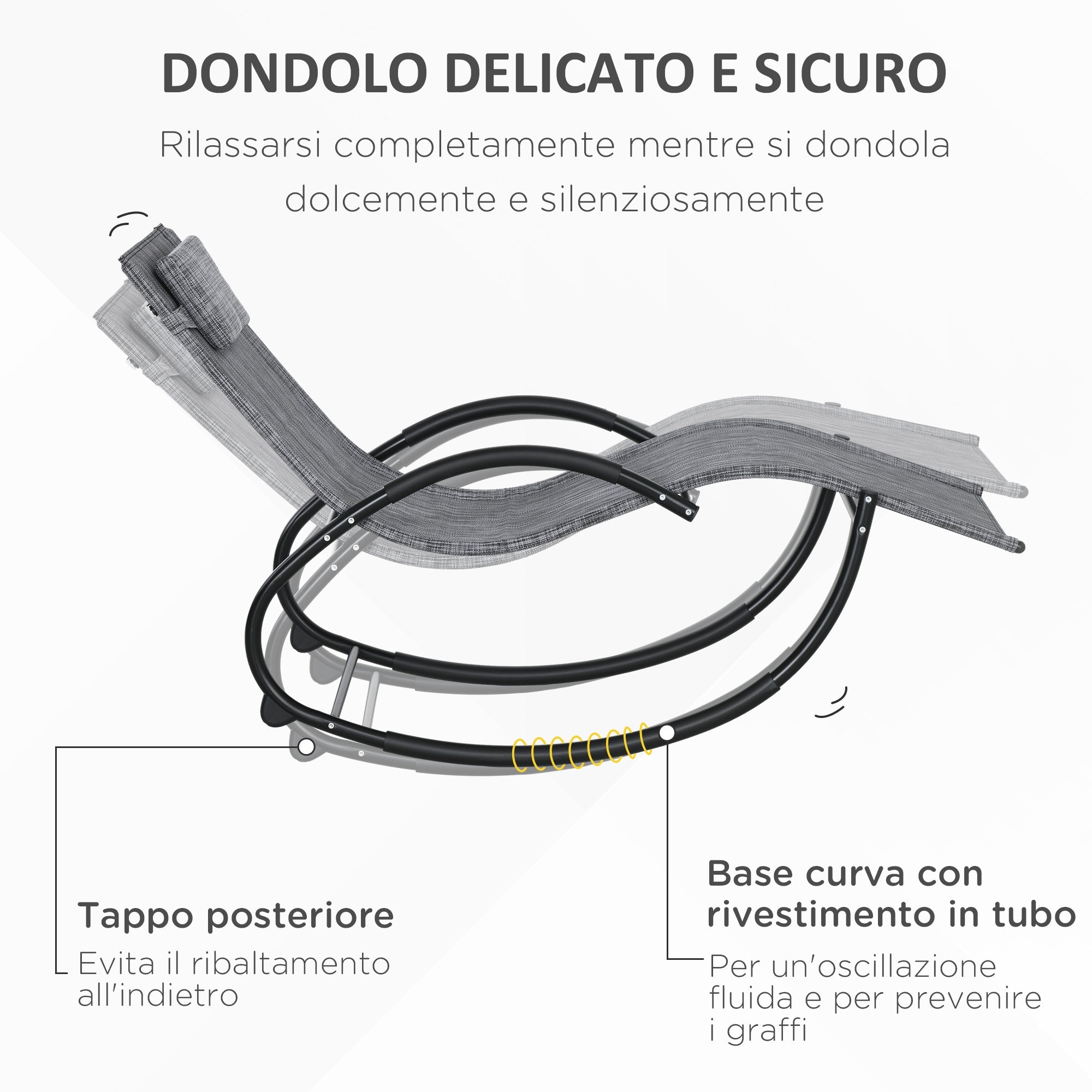 Sedia Sdraio a Dondolo Zero-Gravity da Esterno Impermeabile 155x61x88 cm con Poggiatesta Grigio