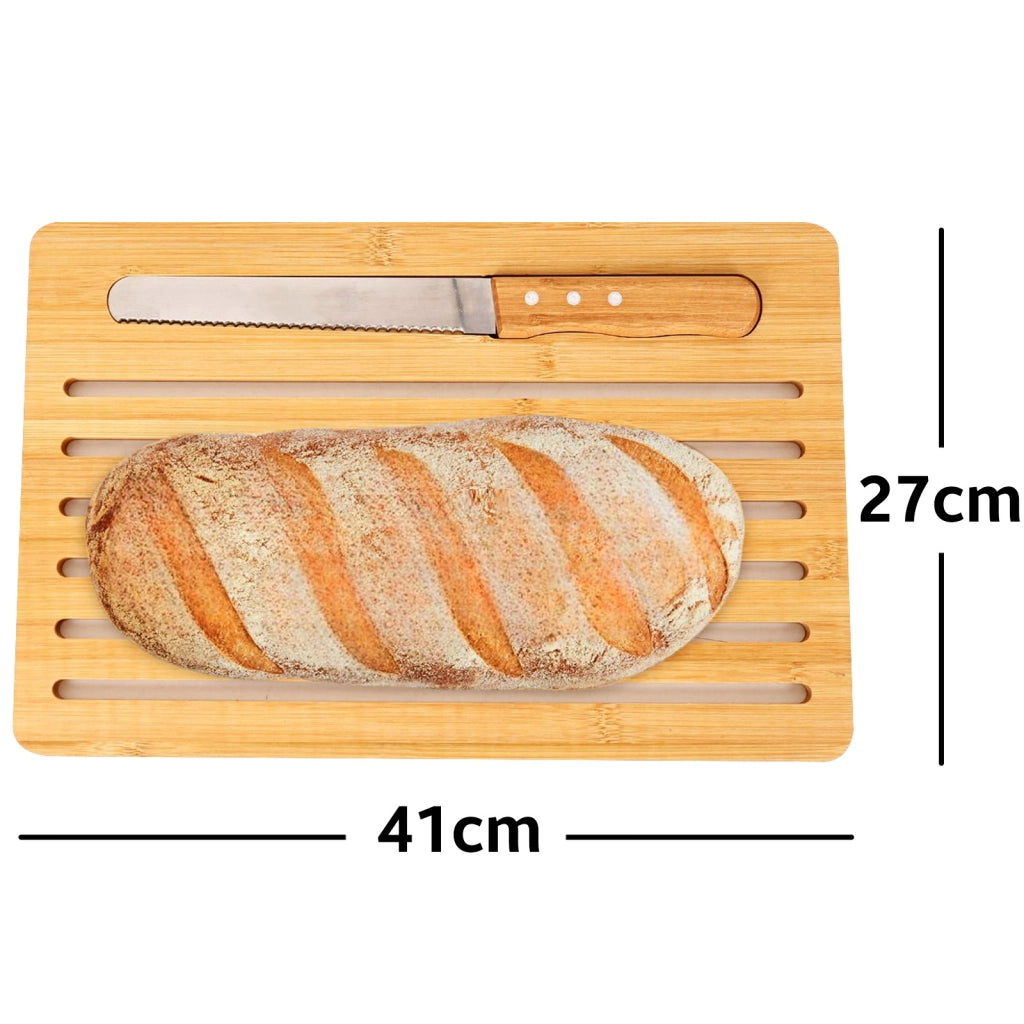 Tagliere per pane con coltello in bambù 41x27cm Taglio facile Marrone / Beige Cheffinger