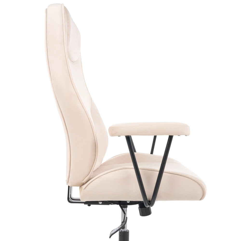 Sedia da ufficio in velluto beige chiaro con base girevole reclinabile e regolabile in altezza per l'ufficio domestico