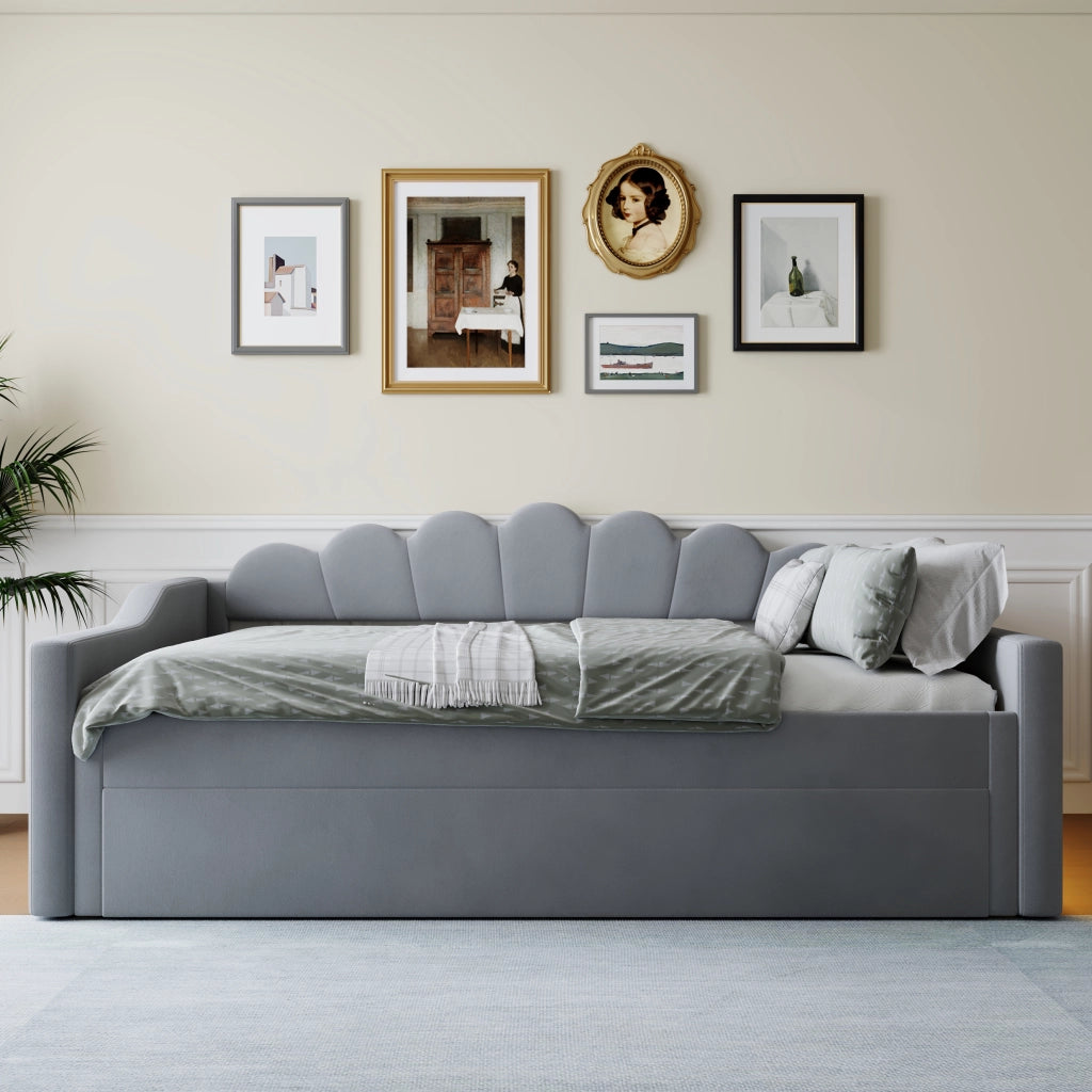 Letto a Divanetto 140 x 200 cm con Letto Estraibile e LED Regolabile - Grigio