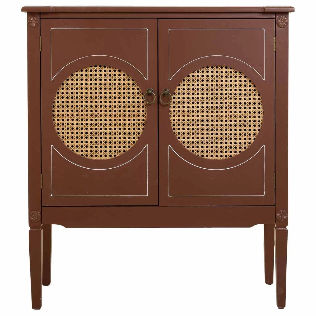 Mobile da ingresso in legno marrone e rattan 80x38x90h